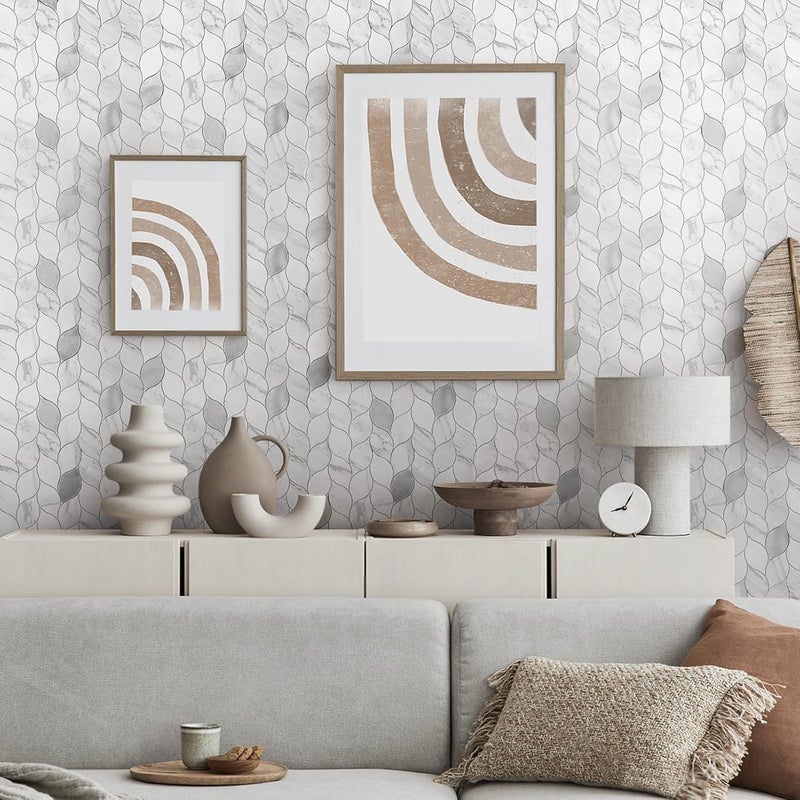Tilingview 10-Sheet Peel and Stick Backsplash Tile for Kitchen, Self-Adhesive Mosaic Leaf Shape PVC Mixed Metal Wall Tile with Gaps (Leaf Gaps Marble) - Image 3